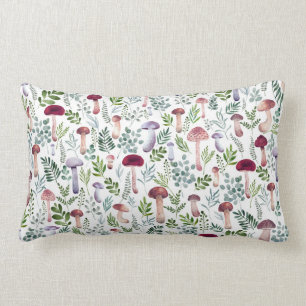 Coussin Rectangle Champignons d'aquarelle motif et feuilles botaniqu