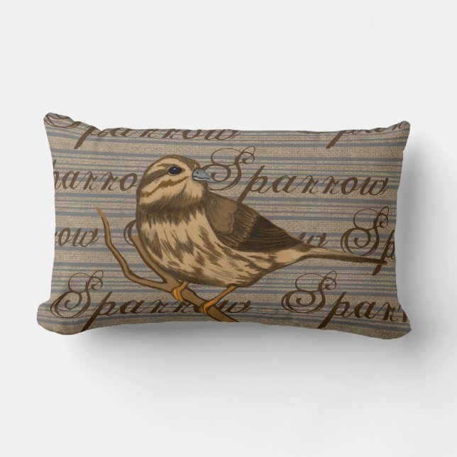 Coussin Rectangle Chant Sparrow sur Pinstripes et Faux Burlap (Recto)