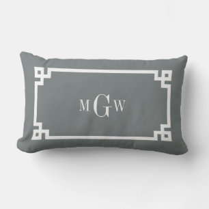 Coussin Rectangle Charbon Blanc à Clé Grecque #2 Cadre 3 Initiales M