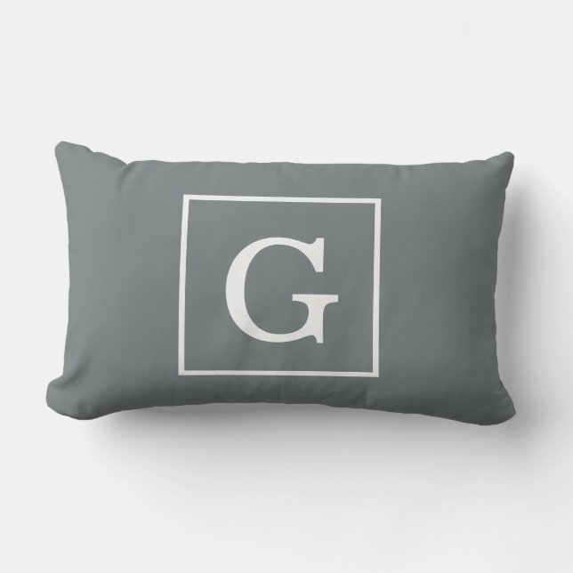 Coussin Rectangle Charcoal Gray White Framed Initial monogram (Recto)