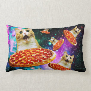 Coussin Rectangle Chat à pizza de l'espace amusant