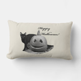 Coussin Rectangle Chat & Citrouille Joyeux Halloween