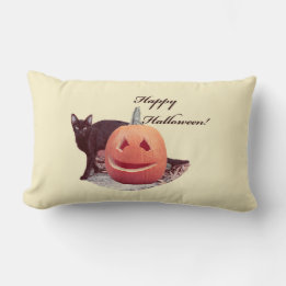 Coussin Rectangle Chat & Citrouille Joyeux Halloween