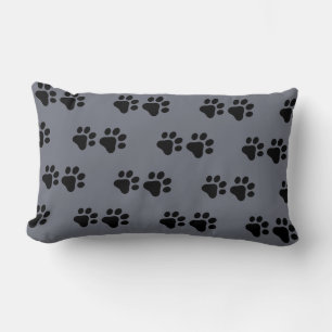 Coussin Rectangle Chat / empreintes de pattes de chien - fond gris