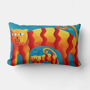 Coussin Rectangle Chat et chaton colorés et fantaisistes courbés