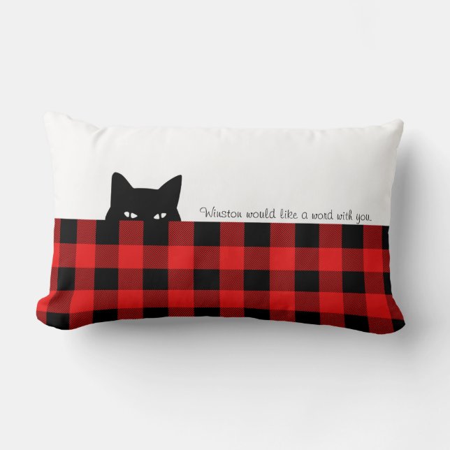 Coussin Rectangle Chat sournois Bufflo Check Red Plaid Thlow Oreille (Recto)