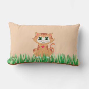 Coussin Rectangle Chaton mignon dessin animé & plante