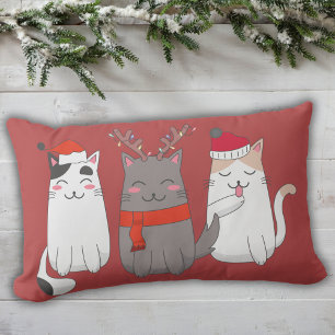 Coussin Rectangle Chats de Noël mignons personnalisés