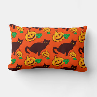 Coussin Rectangle Chats d'Halloween et citrouilles. Conception sur d