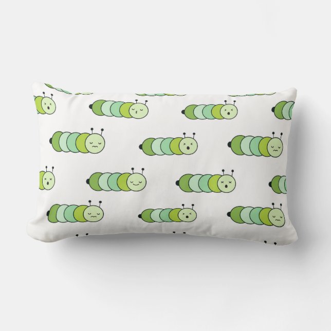 Coussin Rectangle Chenilles Vertes Mignonnes et Diverses Expressions (Recto)