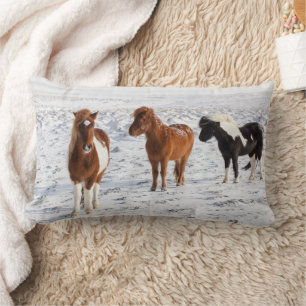 Coussin Rectangle Cheval islandais avec manteau d'hiver typique