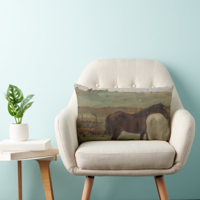 Coussin Rectangle Chevaux dans une prairie, Peinture à l'huile, Edga (Chaise)