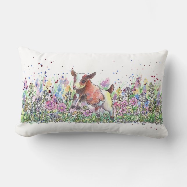 Coussin Rectangle Chèvre de bébé dans le domaine de fleur (Recto)