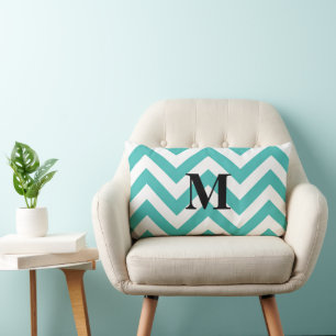 Coussin Rectangle Chevron bleu avec Monogramme