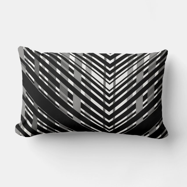 Coussin Rectangle Chevron gris noir à code-barres rayé  (Recto)