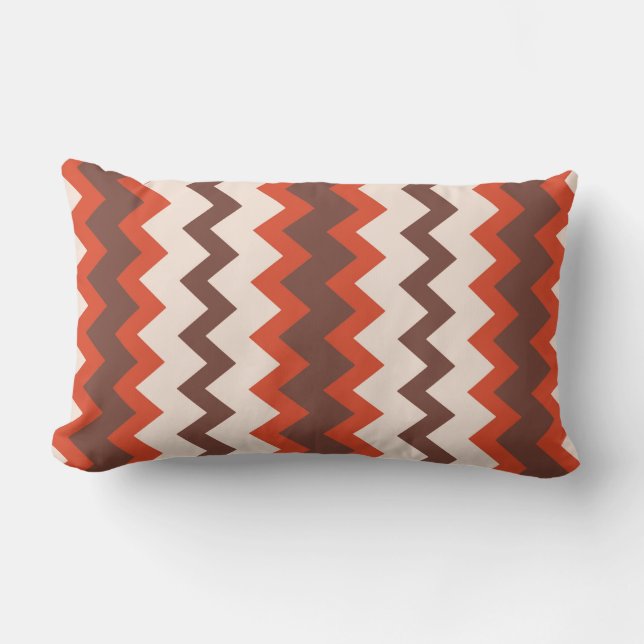 Coussin Rectangle Chevron zigzag design naturel rouge brun rose (Recto)