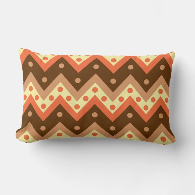 Coussin Rectangle Chevrons et points - brun et rouille (Recto)