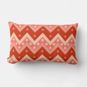 Coussin Rectangle Chevrons et points - corail orange