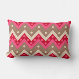 Coussin Rectangle Chevrons et points - corail rose et taupe