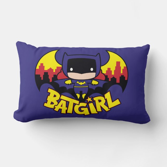 Coussin Rectangle Chibi Batgirl avec Gotham Skyline & Logo (Recto)