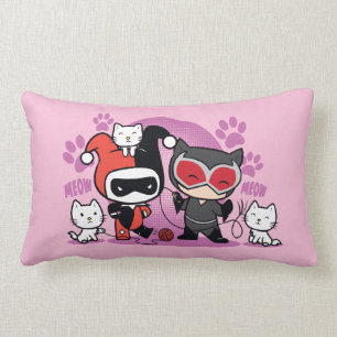 Coussin Rectangle Chibi Harley Quinn & Chibi Catwoman Avec Chats