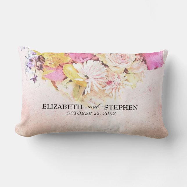 Coussin Rectangle Chic couleur aquarelle Fleurs Mariage botanique (Recto)