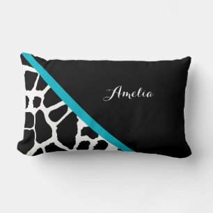 Coussin Rectangle Chic Giraffe Imprimer Aqua Bleu Bande Avec Nom