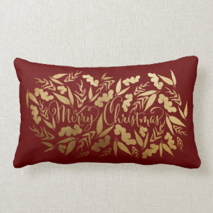 Coussin Rectangle Chic Joyeux Noël Or Bourgogne Eucalyptus