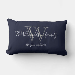 Coussin Rectangle Chic Marine Bleu Blanc Monogramme Famille Keepsaké