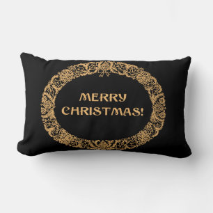 Coussin Rectangle Chic Noël Wreath Design Gold effet sur noir