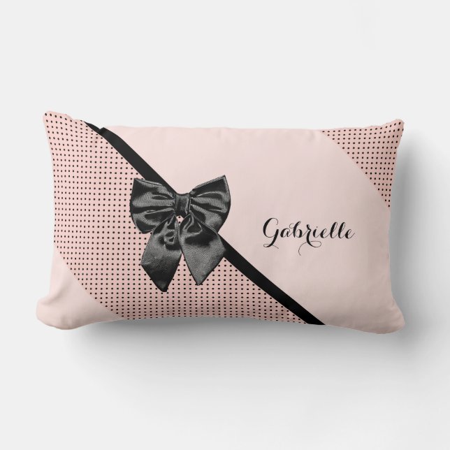 Coussin Rectangle Chic Pois rose noir Bow et nom (Recto)