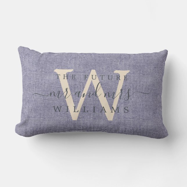 Coussin Rectangle Chic Script Futur Mr Mme Monogramme Lin Bleu (Recto)