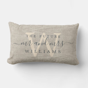 Coussin Rectangle Chic Script Future M. Mme Monogram Linge Beige