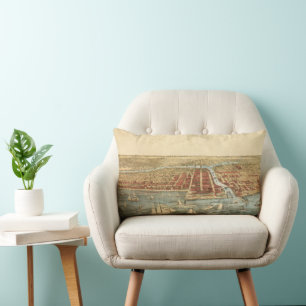 Coussin Rectangle Chicago Antique Map, LaSalle Street et River
