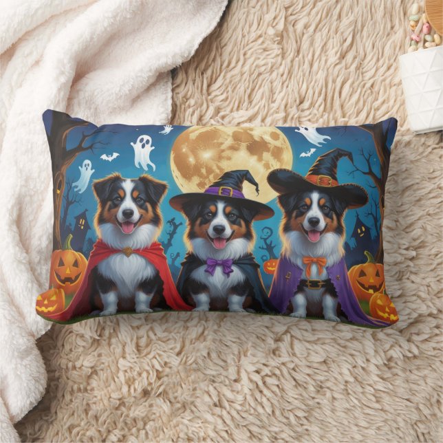 Coussin Rectangle Chiens bergers australiens Citrouille Halloween dr (Couverture)