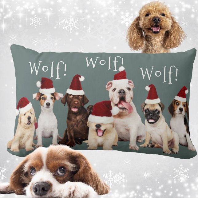 Coussin Rectangle Chiens mignons avec chapeaux de Noël (Cute Dogs - Christmas Santa Hats Lumbar Pillow)