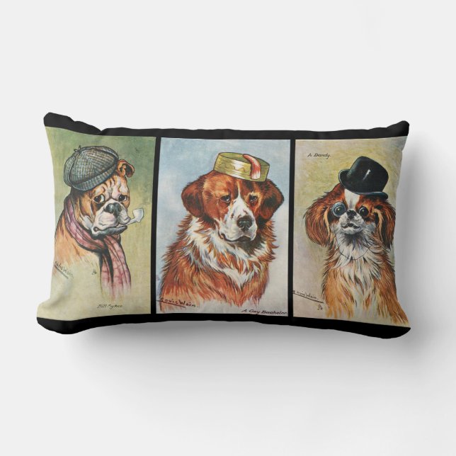 Coussin Rectangle Chiens, triptyque de dessin animé (Recto)
