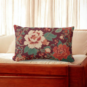 Coussin Rectangle Chinoiserie Bourgogne antique Floral Retro Vintage