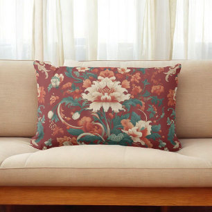 Coussin Rectangle Chinoiserie Bourgogne antique Floral Retro Vintage