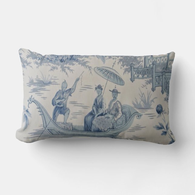 Coussin Rectangle Chinoiserie orientale bleue et blanche (Recto)