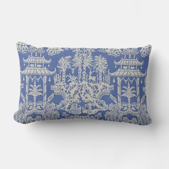 Coussin Rectangle Chinoiserie orientale bleue et blanche (Recto)