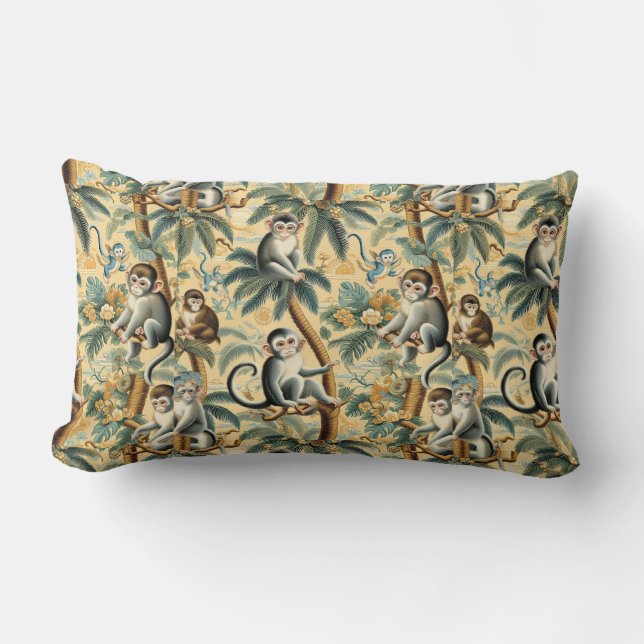 Coussin Rectangle Chinoiserie singes et palmiers (Recto)