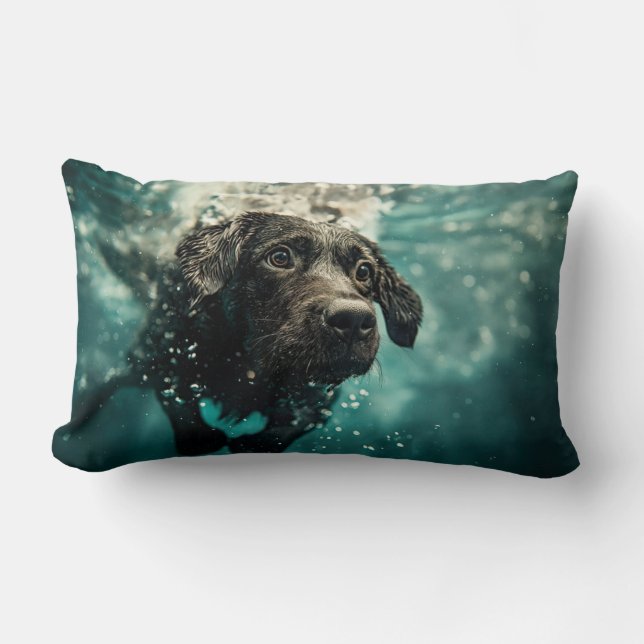 Coussin Rectangle Chiot Labrador Nageant Sous L'eau Design (Recto)