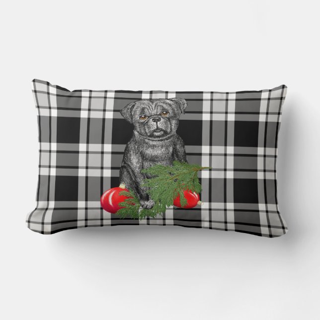 Coussin Rectangle Chiot noir de Noël de carlin (Recto)