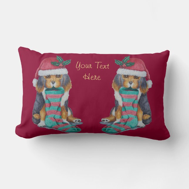 Coussin Rectangle chiot noir et brun mignon vêtu pour noël (Recto)