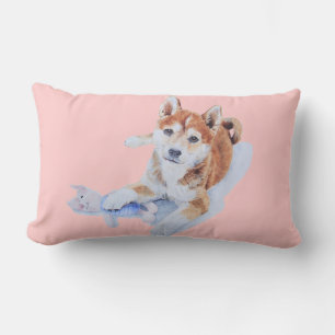 Coussin Rectangle chiot sheba inu avec des teddies