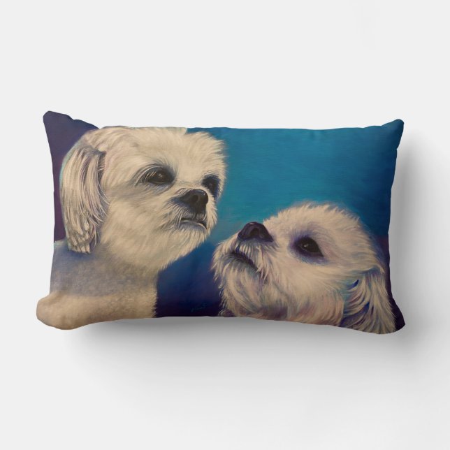 Coussin Rectangle Chiots blancs maltais (Recto)