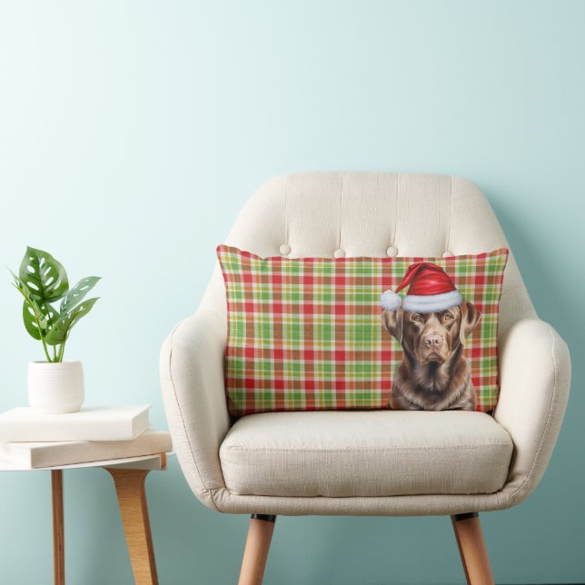 Coussin Rectangle Chocolat Amoureux des chiens Labrador Red Plaid Ho (Chaise)