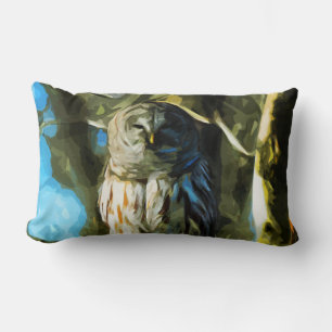 Coussin Rectangle Chouette barrée dans un arbre Impressionnisme Abst