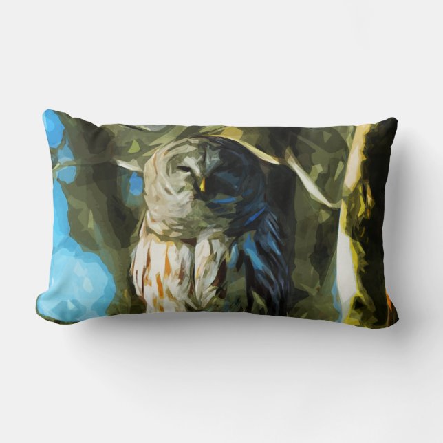 Coussin Rectangle Chouette barrée dans un arbre Impressionnisme Abst (Recto)